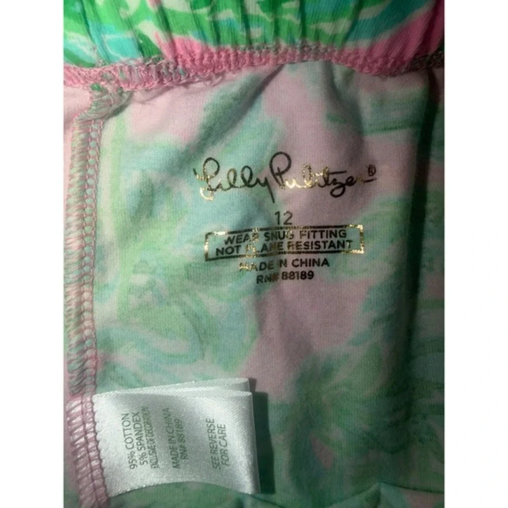 Lilly Pulitzer Girls Pink Green Palm Print‎ Pajama Leggings Size 12 RN88189